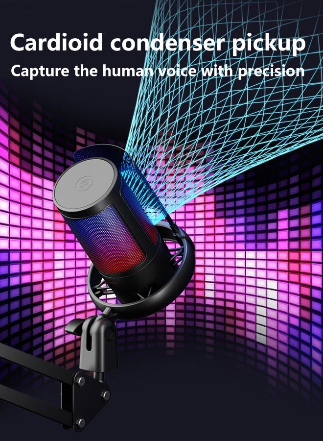 Alyashmac RGB Lighting Gaming Microphone, USB Condenser Podcast Microphone, Click-to-Mute Sensor, Pop Filter, USB PC, Mac/PS4/PS5 Computer Desktop, for Gaming, Streaming, Recording, with Adjustable Stand - Image 3