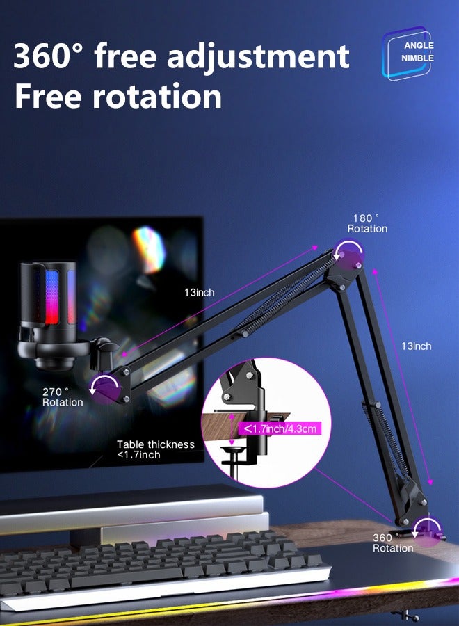 Alyashmac RGB Lighting Gaming Microphone, USB Condenser Podcast Microphone, Click-to-Mute Sensor, Pop Filter, USB PC, Mac/PS4/PS5 Computer Desktop, for Gaming, Streaming, Recording, with Adjustable Stand - Image 2