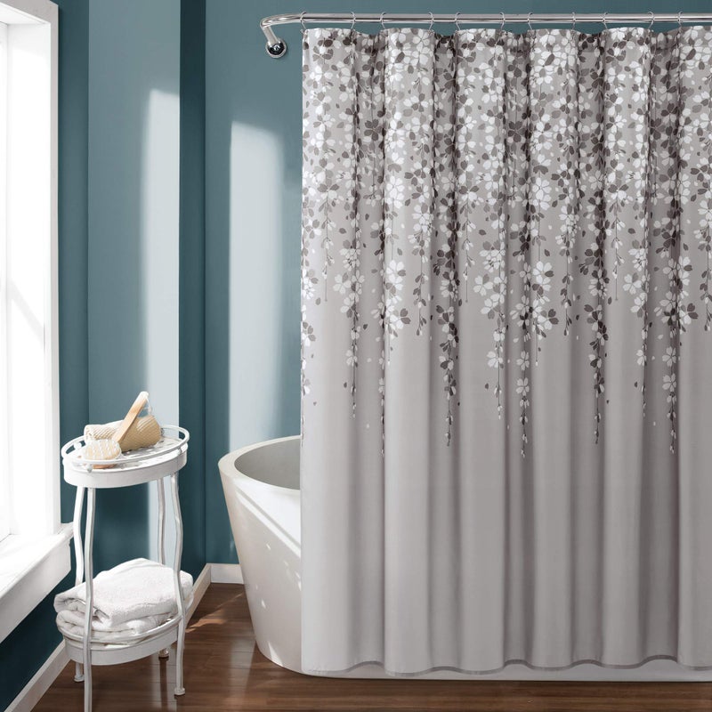 Lush Decor Weeping Flower Shower Curtain 72"W x 72"L Gray - Fabric Shower Curtains for Bathroom - Floral Bathroom Curtain - Cottage Core Decor - Image 1