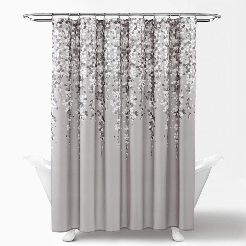 Lush Decor Weeping Flower Shower Curtain 72"W x 72"L Gray - Fabric Shower Curtains for Bathroom - Floral Bathroom Curtain - Cottage Core Decor - Image 2