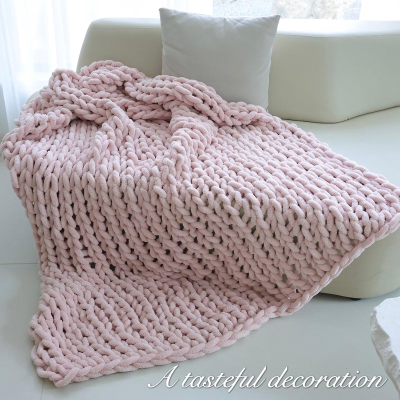 Maetoow Chenille Chunky Knit Blanket Throw ï¼ˆ40Ã—50 Inchï¼‰, Handmade Warm & Cozy Blanket Couch, Bed, Home Decor, Soft Breathable Fleece Banket, Christmas Thick and Giant Yarn Throws, Light Pink - Image 2
