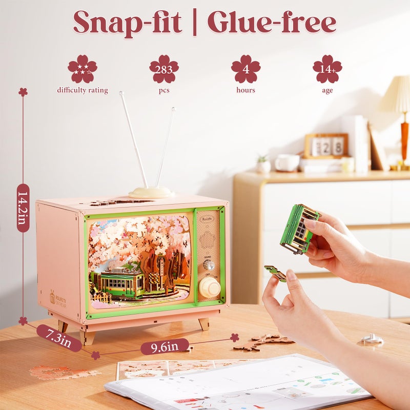 Rolife 3D Puzzle for Adults-Sakura Dreamy Tour, 3D Wooden Puzzles TV Music Box for Mom, DIY Creative Craft Kits Model Kits for Adults, Unique Gift and Home Decor (Sakura Dreamy Tour) - Image 5