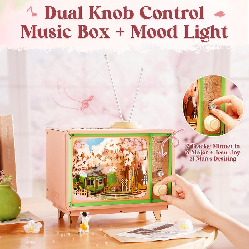 Rolife 3D Puzzle for Adults-Sakura Dreamy Tour, 3D Wooden Puzzles TV Music Box for Mom, DIY Creative Craft Kits Model Kits for Adults, Unique Gift and Home Decor (Sakura Dreamy Tour) - Image 2