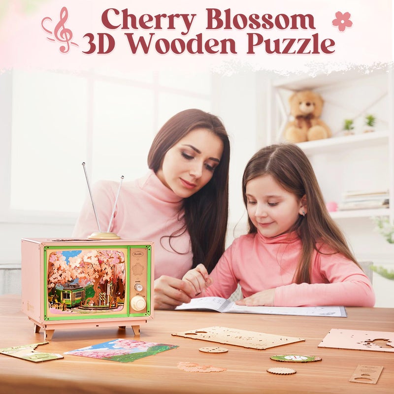 Rolife 3D Puzzle for Adults-Sakura Dreamy Tour, 3D Wooden Puzzles TV Music Box for Mom, DIY Creative Craft Kits Model Kits for Adults, Unique Gift and Home Decor (Sakura Dreamy Tour) - Image 4
