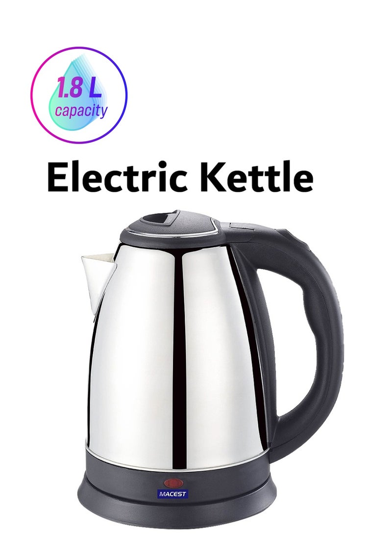 MACEST 1500 Watt Electric Kettle with 1.8 Litres Capacity Macest MC-63218 - Silver & Black - Image 1