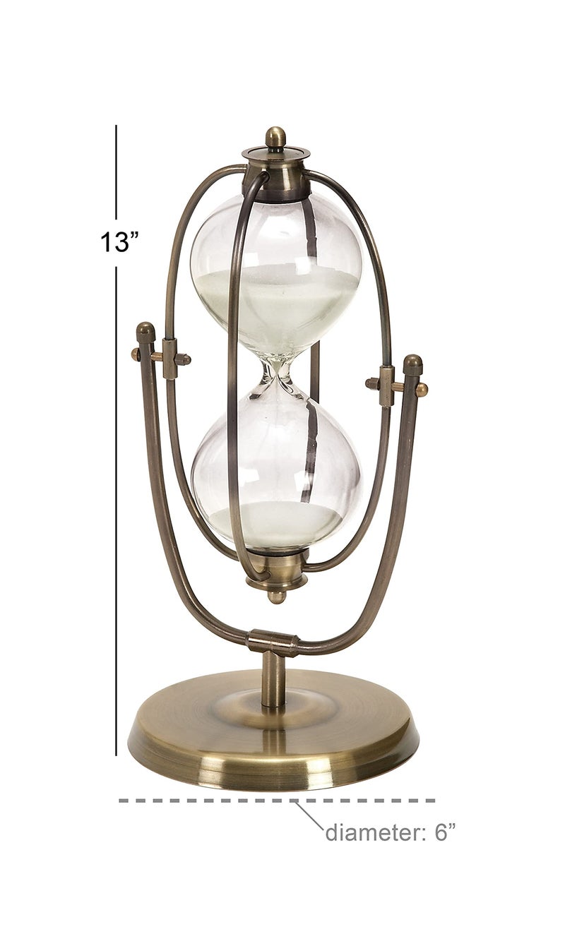 Deco 79 Glass Timer with Rotating Stand, 13" x 6" x 6", Brass - Image 3