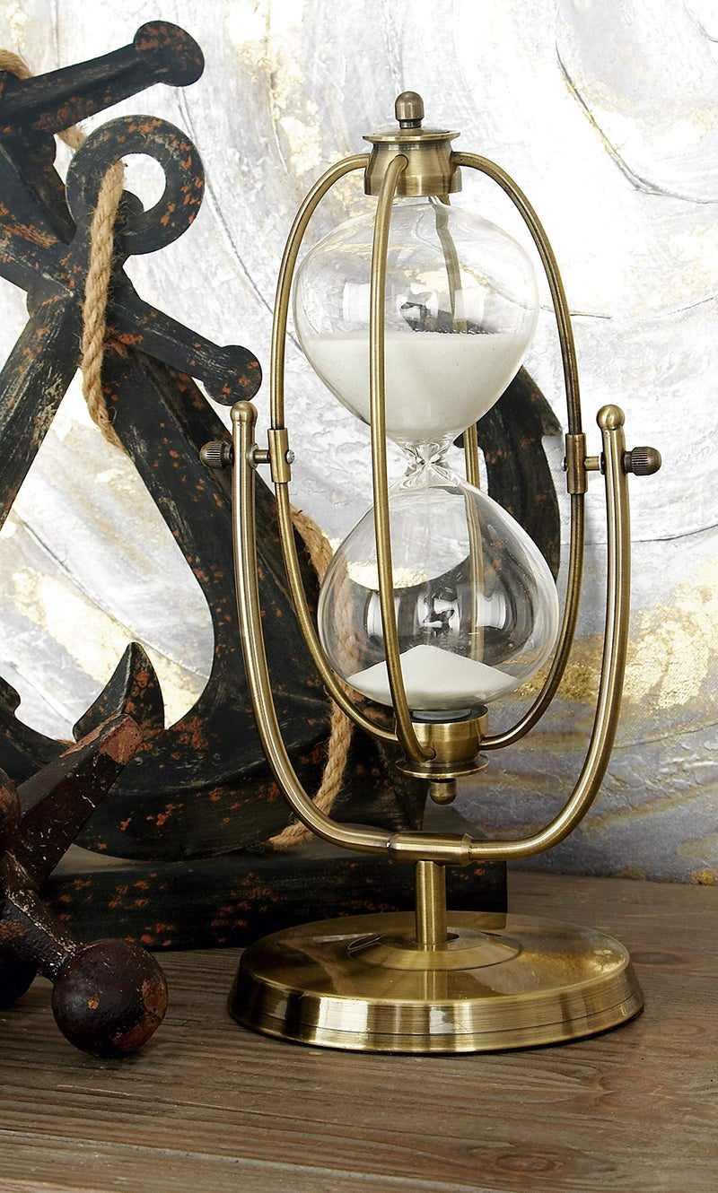 Deco 79 Glass Timer with Rotating Stand, 13" x 6" x 6", Brass - Image 2