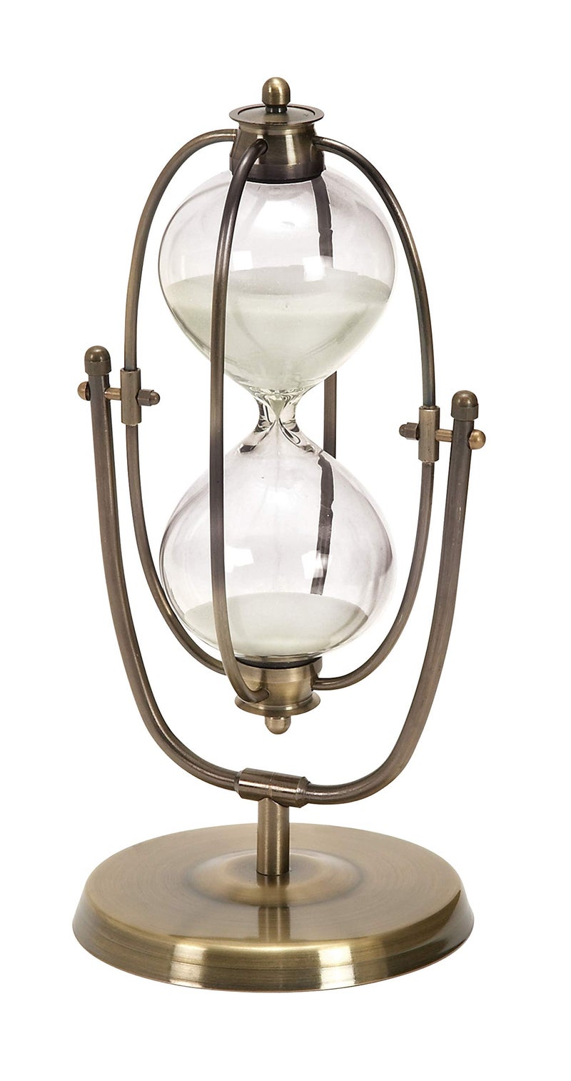 Deco 79 Glass Timer with Rotating Stand, 13" x 6" x 6", Brass - Image 1