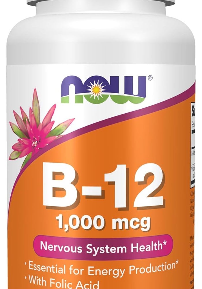 NOW Supplements Vitamin B-12 1,000 mcg with Folic Acid, 250 Chewable Lozenges for Nervous System Health - Image 1
