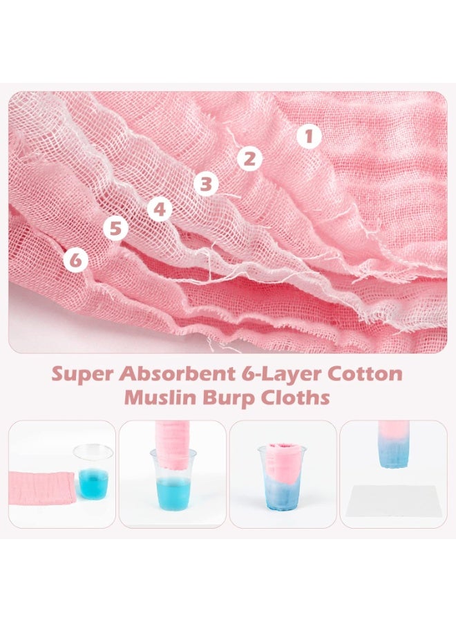 Maliton Maliton Muslin Burp Cloths for Baby Girl 6 Pack Large 20''x10'' 100% Cotton Burp Rags Absorbent and Soft 6 Layers Baby Burp Cloths Newborn Girl Essentials(Pink, Pack of 6) - Image 4