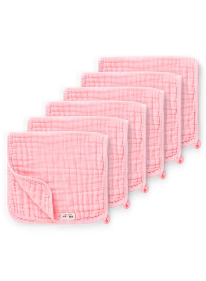 Maliton Maliton Muslin Burp Cloths for Baby Girl 6 Pack Large 20''x10'' 100% Cotton Burp Rags Absorbent and Soft 6 Layers Baby Burp Cloths Newborn Girl Essentials(Pink, Pack of 6) - Image 1