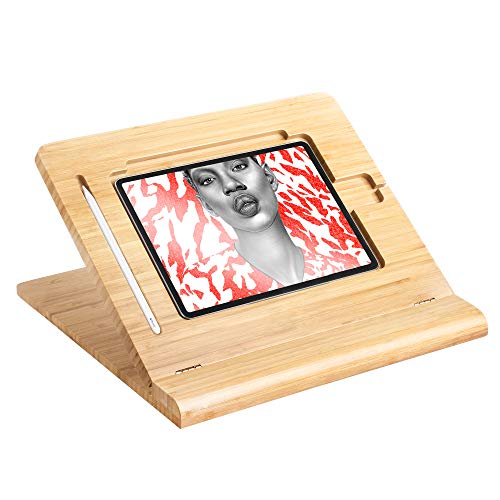ELETIUO Tablet Desktop Stand Height Adjustable,Foldable Bamboo Drawing Ipad Holder,Multi-Angle Portable Stand Organizer,Compatible with 12.9 inch ipad pro 3rd/4th Gen - Image 1