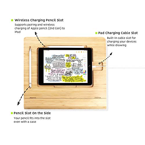 ELETIUO Tablet Desktop Stand Height Adjustable,Foldable Bamboo Drawing Ipad Holder,Multi-Angle Portable Stand Organizer,Compatible with 12.9 inch ipad pro 3rd/4th Gen - Image 3