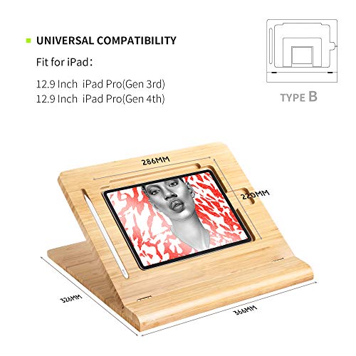 ELETIUO Tablet Desktop Stand Height Adjustable,Foldable Bamboo Drawing Ipad Holder,Multi-Angle Portable Stand Organizer,Compatible with 12.9 inch ipad pro 3rd/4th Gen - Image 2