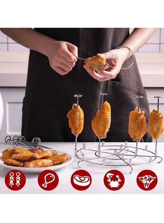 بينكساما [15 سيخ+حامل] رف شواء من الفولاذ المقاوم للصدأ 304 للقلاية الهوائية - متعدد الاستخدامات مع الأفران وطهي الأرز - سهل التنظيف مع تصميم قابل للإزالة للنزهات والحفلات - Image 3