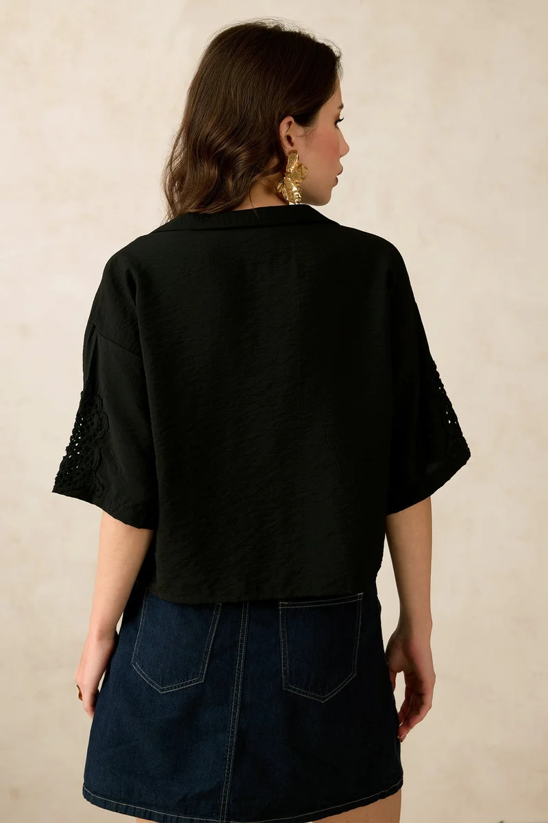 Virgio  Virgio Women Viscose Lapel Collar Neck Regular Length Solid Regular Sleeves Top for Women | Best Price UAE