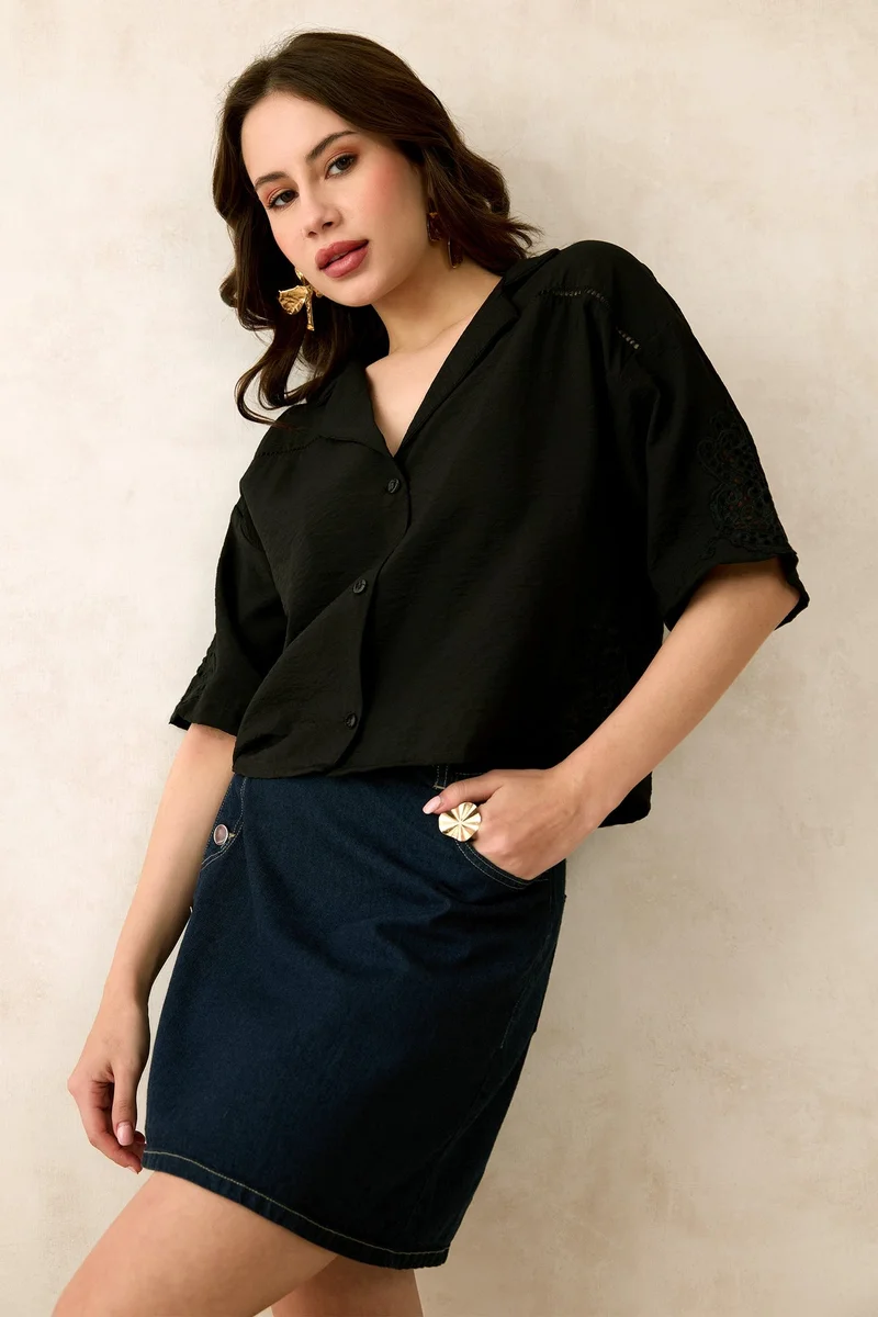 Virgio  Virgio Women Viscose Lapel Collar Neck Regular Length Solid Regular Sleeves Top for Women | Best Price UAE