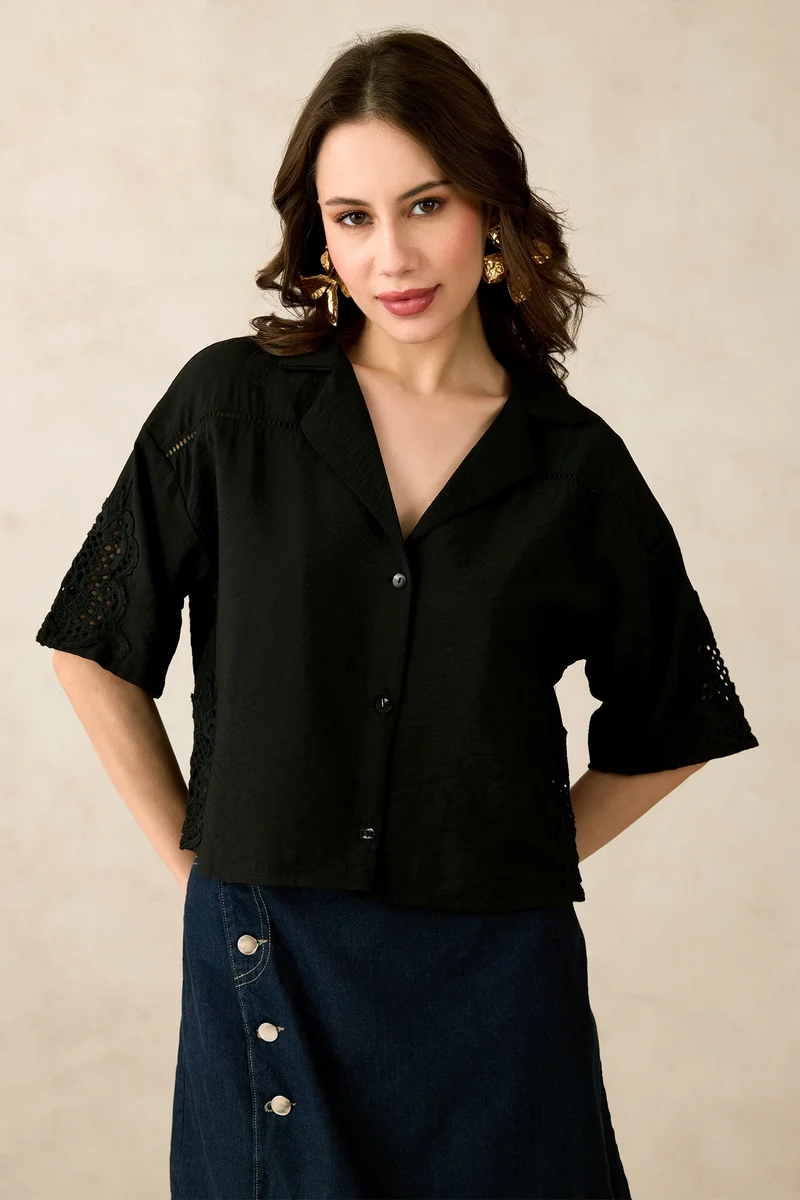 Virgio Virgio Women Viscose Lapel Collar Neck Regular Length Solid Regular Sleeves Top