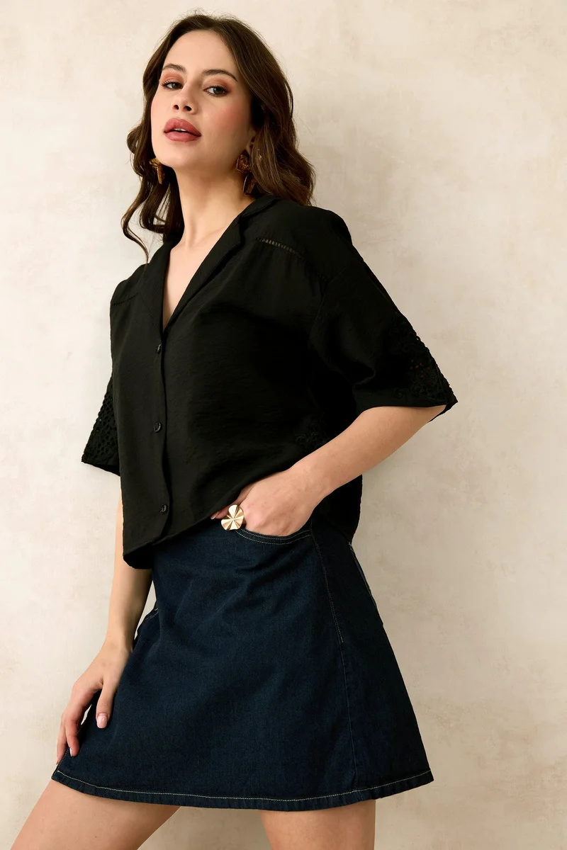 Virgio Virgio Women Viscose Lapel Collar Neck Regular Length Solid Regular Sleeves Top