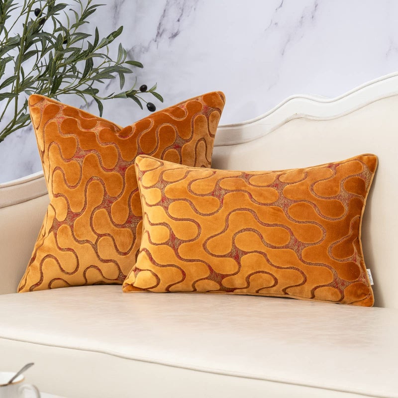 Yangest Orange Yellow Throw Pillow Cover Wavy Cushion Cover Modern Zippered Rectangular Pillowcase for Sofa Couch Bedroom Living Room Home, 12x20 Inch - Image 5