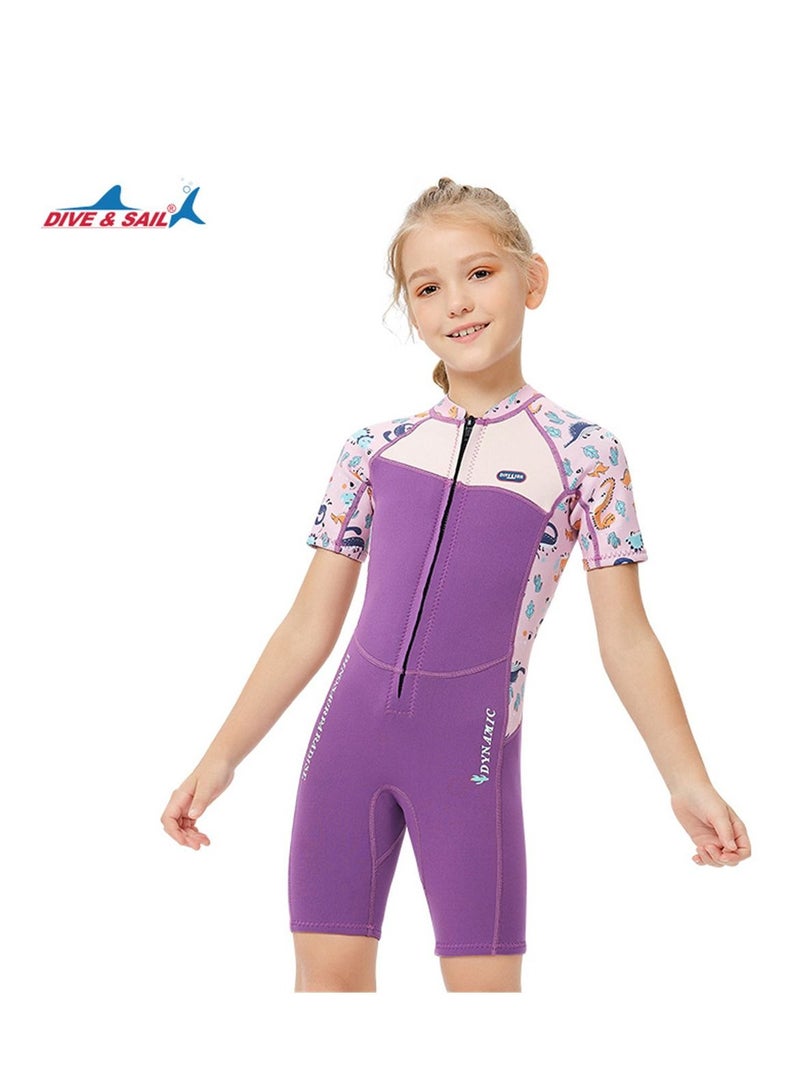DIVE & SAIL Keep Warm Children Diving Suit Three-layer High Elastic Wetsuit For Girls Purple - Image 1