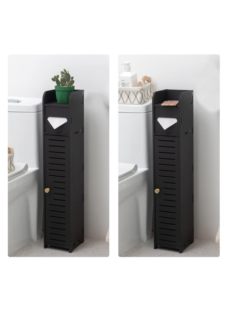 TPGP PVC Bathroom Storage Cabinet for Small Space - Toilet Paper Cabinet for Small Roll, Black - Image 4