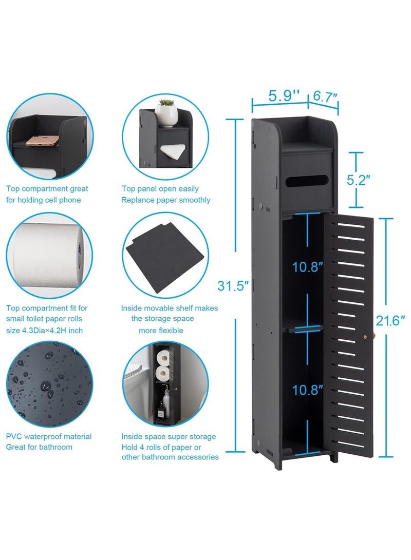 TPGP PVC Bathroom Storage Cabinet for Small Space - Toilet Paper Cabinet for Small Roll, Black - Image 5
