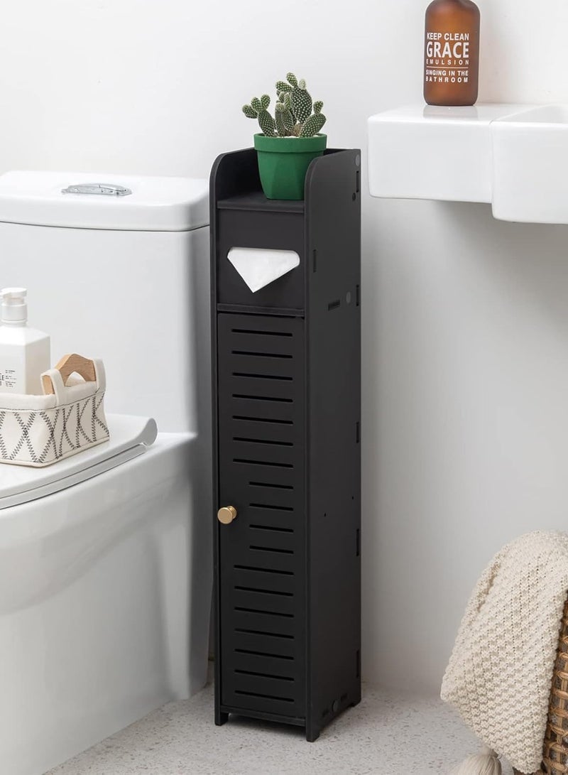 TPGP PVC Bathroom Storage Cabinet for Small Space - Toilet Paper Cabinet for Small Roll, Black - Image 1