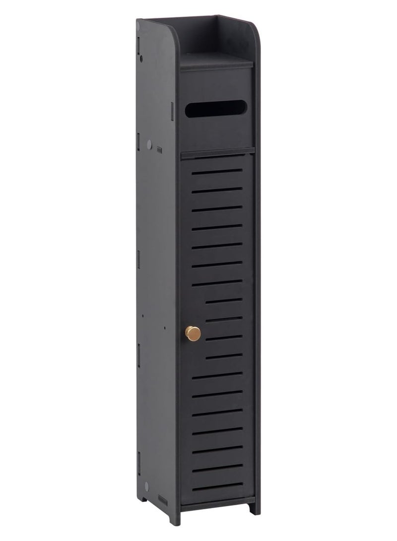 TPGP PVC Bathroom Storage Cabinet for Small Space - Toilet Paper Cabinet for Small Roll, Black - Image 3