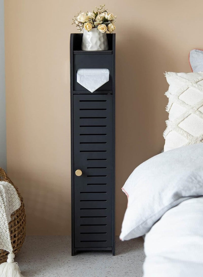 TPGP PVC Bathroom Storage Cabinet for Small Space - Toilet Paper Cabinet for Small Roll, Black - Image 2