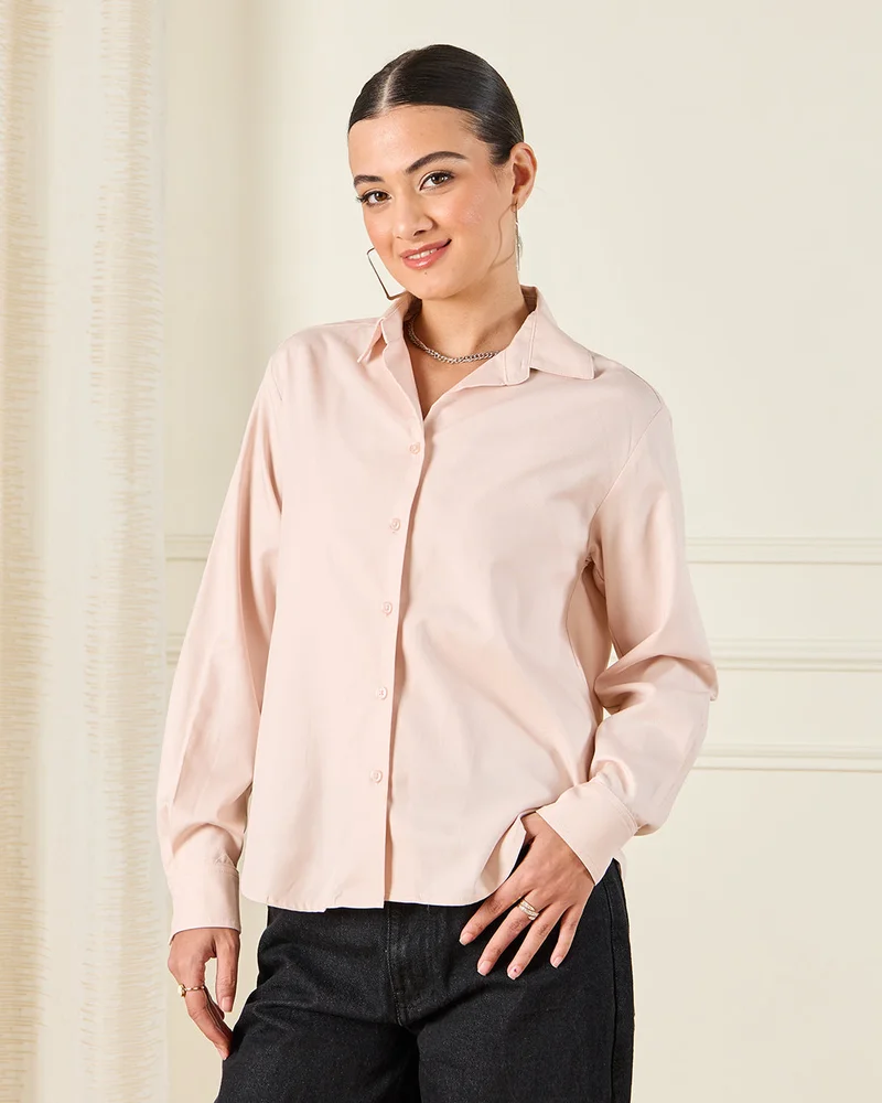 Redtag Women Pink Button Down Collared Blouse