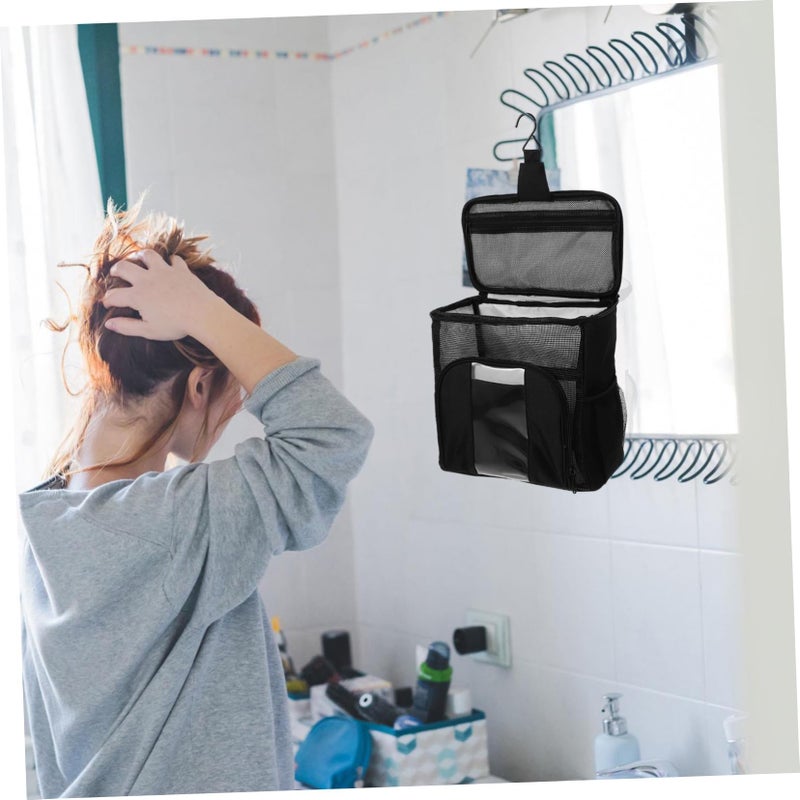 Black Hanging Travel Toiletry Bag Organizer Foldable Wash Bag with Handle for Men - Image 5