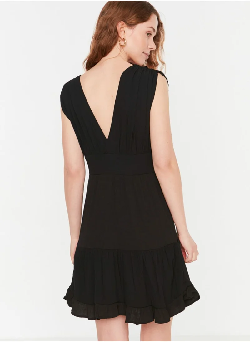 trendyol Plunge Neck Ruffle Hem Dress