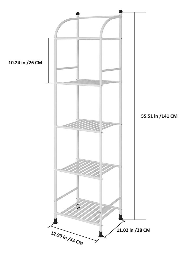 سولاكان وحدة تخزين حمام بـ 5 طبقات، رف تخزين مفتوح، رف زاوية معدني مستقل للحمام والمطبخ وغرفة المعيشة والممر، لعرض مستلزمات الحمام والنباتات والكتب (5 طبقات، أبيض) - Image 2