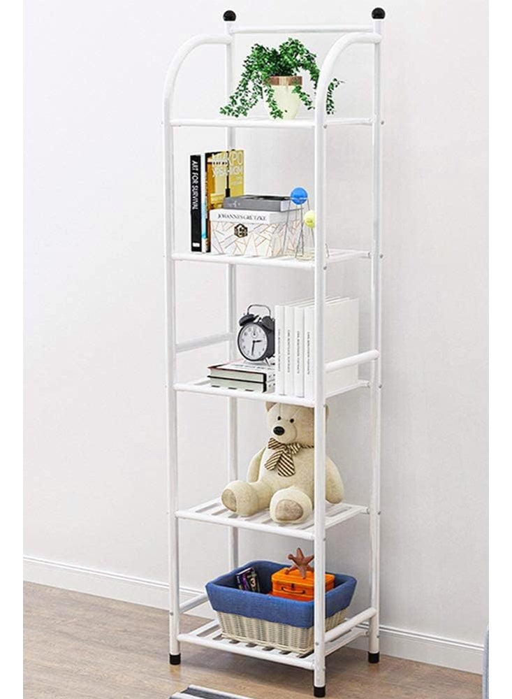 سولاكان وحدة تخزين حمام بـ 5 طبقات، رف تخزين مفتوح، رف زاوية معدني مستقل للحمام والمطبخ وغرفة المعيشة والممر، لعرض مستلزمات الحمام والنباتات والكتب (5 طبقات، أبيض) - Image 3