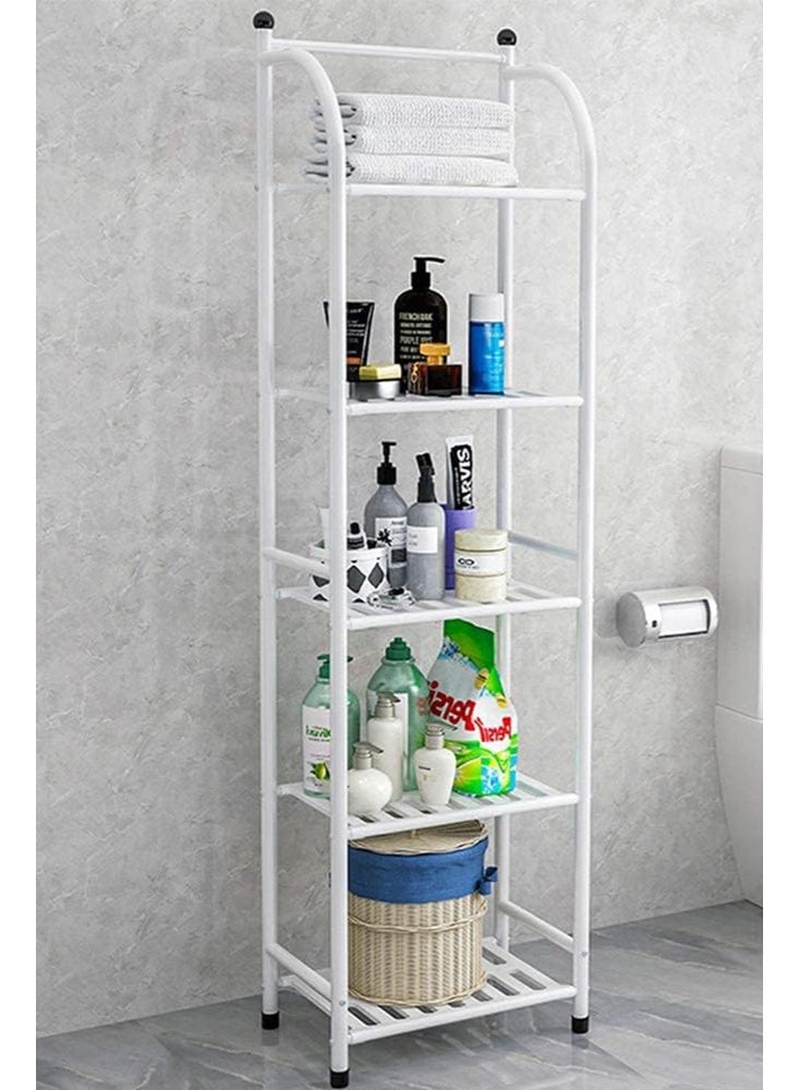 سولاكان وحدة تخزين حمام بـ 5 طبقات، رف تخزين مفتوح، رف زاوية معدني مستقل للحمام والمطبخ وغرفة المعيشة والممر، لعرض مستلزمات الحمام والنباتات والكتب (5 طبقات، أبيض) - Image 5