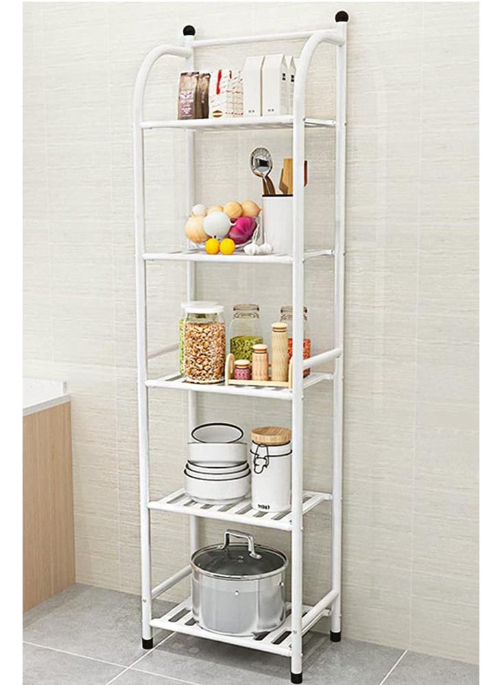 سولاكان وحدة تخزين حمام بـ 5 طبقات، رف تخزين مفتوح، رف زاوية معدني مستقل للحمام والمطبخ وغرفة المعيشة والممر، لعرض مستلزمات الحمام والنباتات والكتب (5 طبقات، أبيض) - Image 4