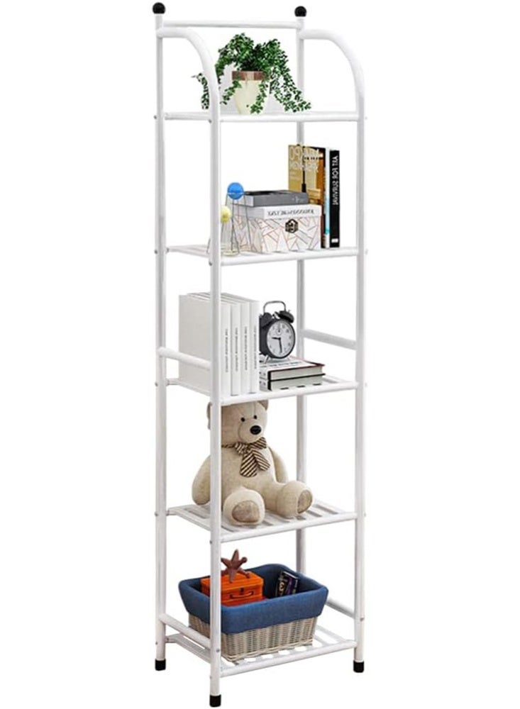 سولاكان وحدة تخزين حمام بـ 5 طبقات، رف تخزين مفتوح، رف زاوية معدني مستقل للحمام والمطبخ وغرفة المعيشة والممر، لعرض مستلزمات الحمام والنباتات والكتب (5 طبقات، أبيض) - Image 1