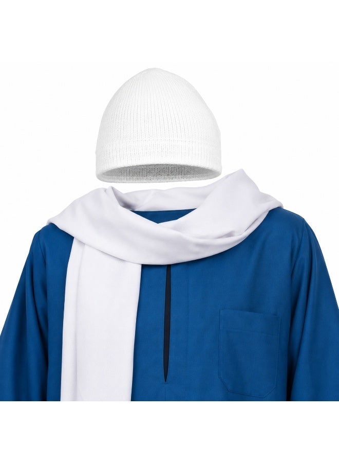 Joy Land Egyptian Farmer Costume for Kids, Blue Galabeya with White Shawl and Beanie Hat -4-Piece Traditional Outfit. - Image 3