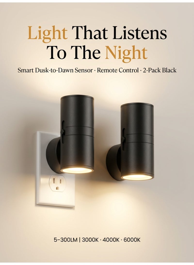 2 Pack LED Plug in Night Light with Remote Control, Smart Light Sensor Dimmable Night Lamp 5-300LM, 3000K/4000K/6000K Adjustable Brightness for Bedroom Bathroom Hallway Stairway Nursery - Image 2