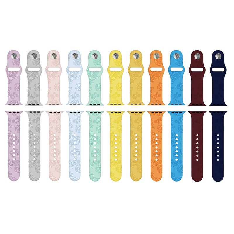 erorex Sunflower Embossing Silicone Watch Band For Apple Watch Ultra 49Mm&Watch Ultra 2 49Mm / Series 9&8&7 45Mm / Se 3&Se 2&6&Se&5&4 44Mm / 3&2&1 42Mm(Orange) - Image 4