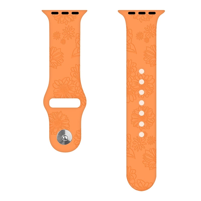 erorex Sunflower Embossing Silicone Watch Band For Apple Watch Ultra 49Mm&Watch Ultra 2 49Mm / Series 9&8&7 45Mm / Se 3&Se 2&6&Se&5&4 44Mm / 3&2&1 42Mm(Orange) - Image 2