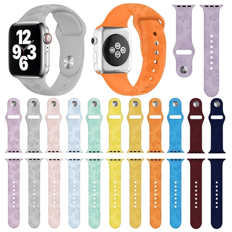 erorex Sunflower Embossing Silicone Watch Band For Apple Watch Ultra 49Mm&Watch Ultra 2 49Mm / Series 9&8&7 45Mm / Se 3&Se 2&6&Se&5&4 44Mm / 3&2&1 42Mm(Orange) - Image 5