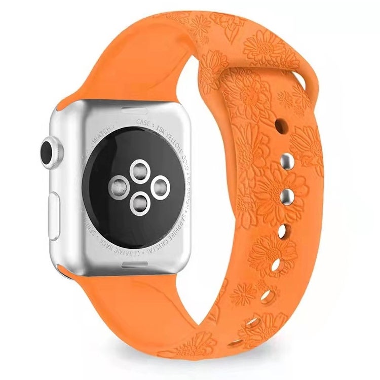 erorex Sunflower Embossing Silicone Watch Band For Apple Watch Ultra 49Mm&Watch Ultra 2 49Mm / Series 9&8&7 45Mm / Se 3&Se 2&6&Se&5&4 44Mm / 3&2&1 42Mm(Orange) - Image 1