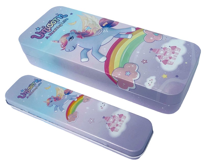 SHREE TECHNESH Metal 3D Unicorn Pencil Box With Mini Pencil Box For School Girls (Multicolor) - Image 1