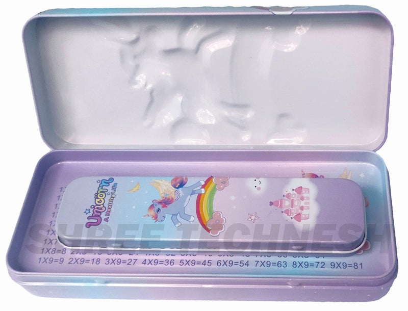 SHREE TECHNESH Metal 3D Unicorn Pencil Box With Mini Pencil Box For School Girls (Multicolor) - Image 2