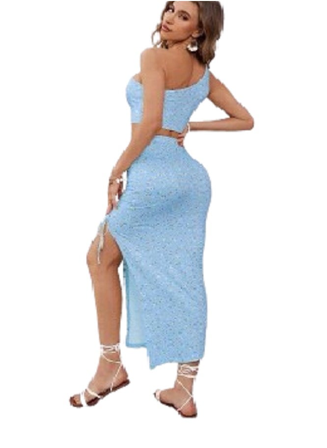 Ward - Women's Lingerie set with Floral Prints One-Shoulder Design and Adjustable Side Slit Long Skirt - Image 1
