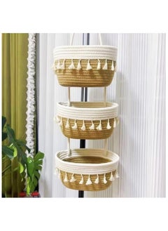 Generic Hanging Basket, 3-tier Wall Mount Hanging Organizer, Hanging Kitchen Baskets, Decorative Hanging Storage Basket for Living Room, Bathroom, Kitchen and Bedroom  - Image 2