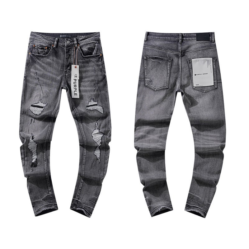 Purple Brand Splatter Print Retro Distressed Jeans for Men Pu112 washed gray 