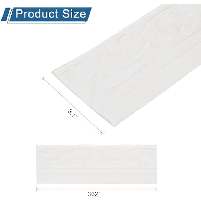 SELF-ADHESIVE 3D WALL EDGING 362"X3.1" FLEXIBLE PEEL AND STICK MOLDING TRIM FOR WALL MIRROR DOOR WARDROBE GAP SEALING FRAME LINES, WHITE - Image 2